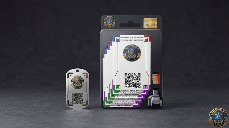 Small electronic device with a QR code on a dark background