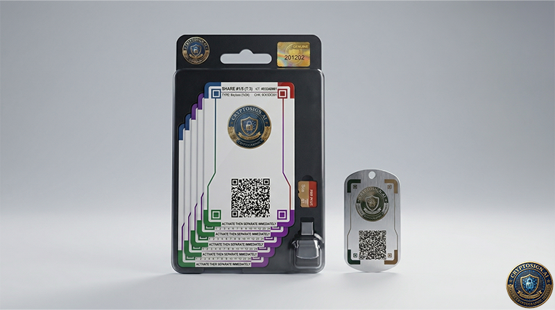 Packaged electronic device with QR code on a gray background