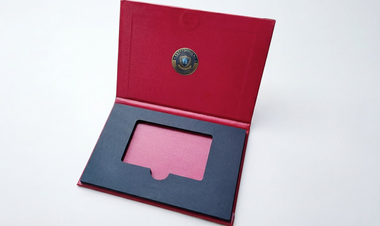 Pink blush in a red and blue packaging on a white background